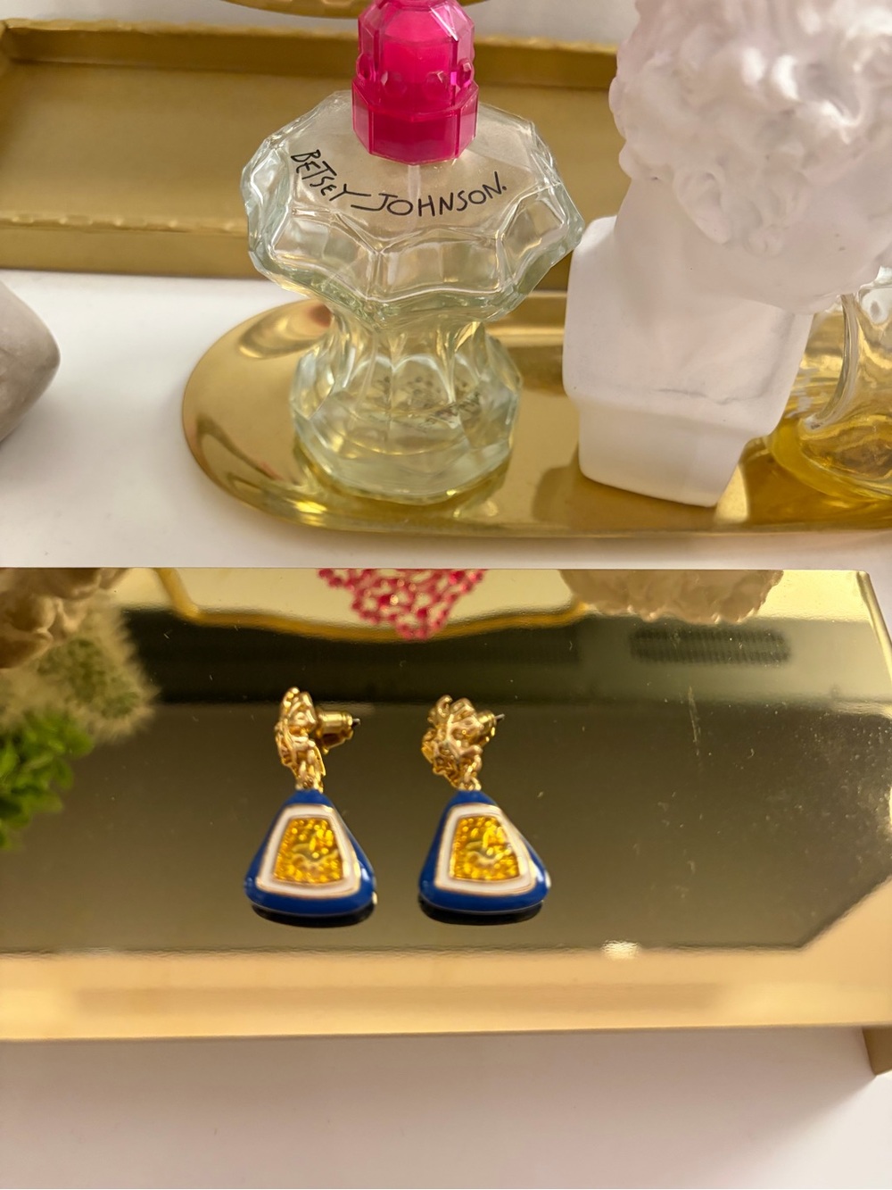 Tory Burch Blue, White & Gold Drop Earrings